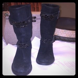 Vera Wang Lavender black suede moto boots w jewels